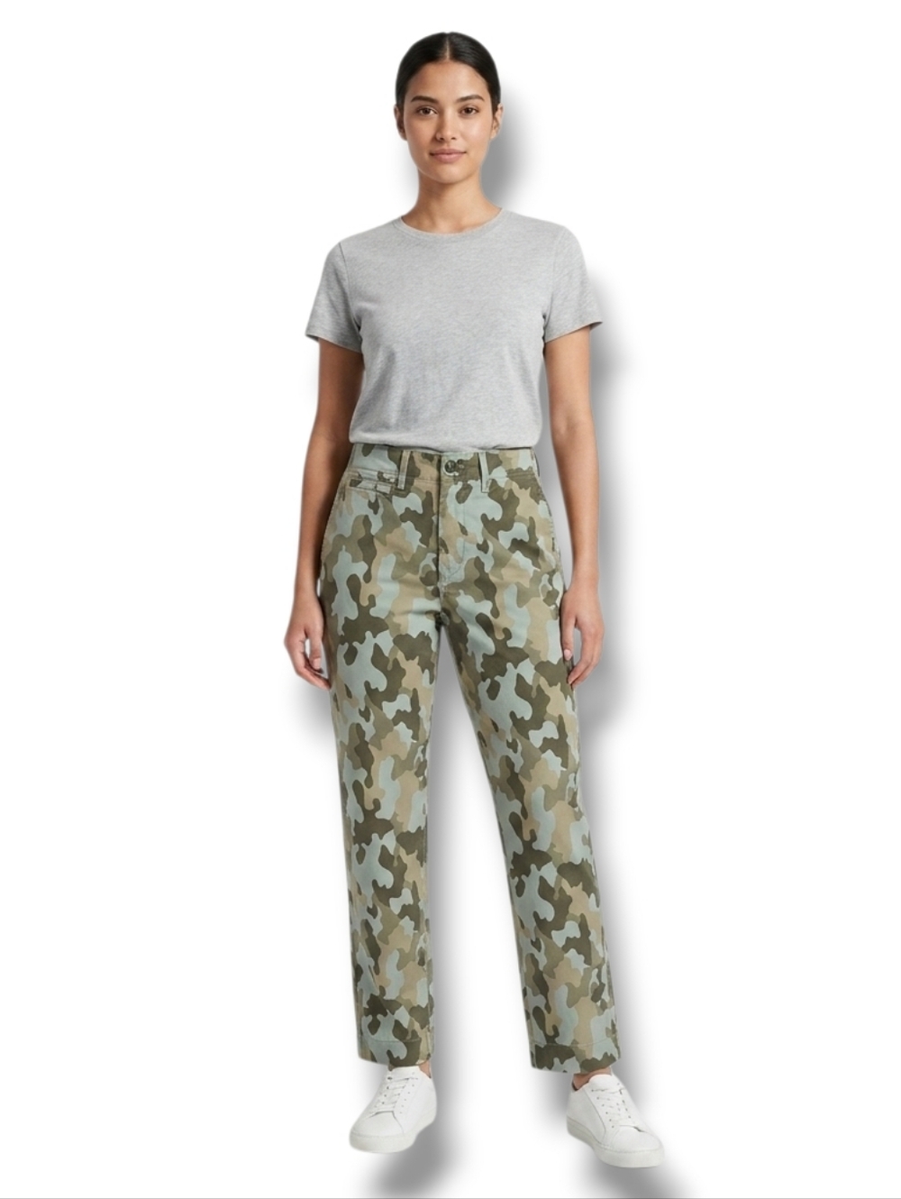 GAP Women’s Green Camo High Rise Straight Khaki Pants – Size 6